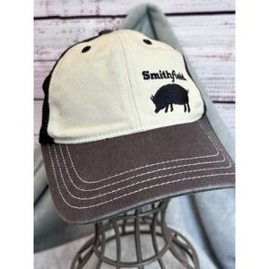 Smithfield Hog Pig Trucker Hat District Beige Brown Black Mesh Cap